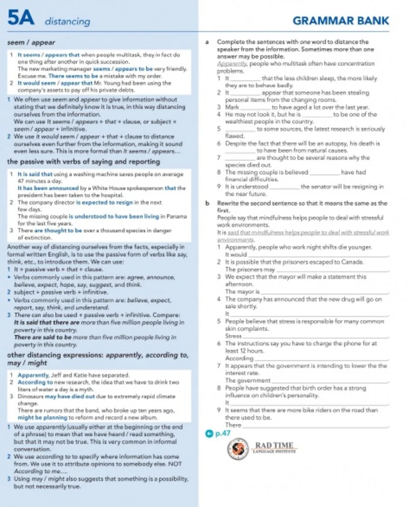 بانک و تمرینات گرامری