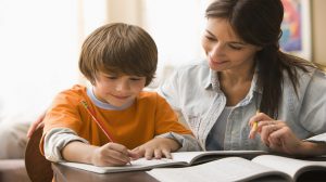 0949mom helping son with homework